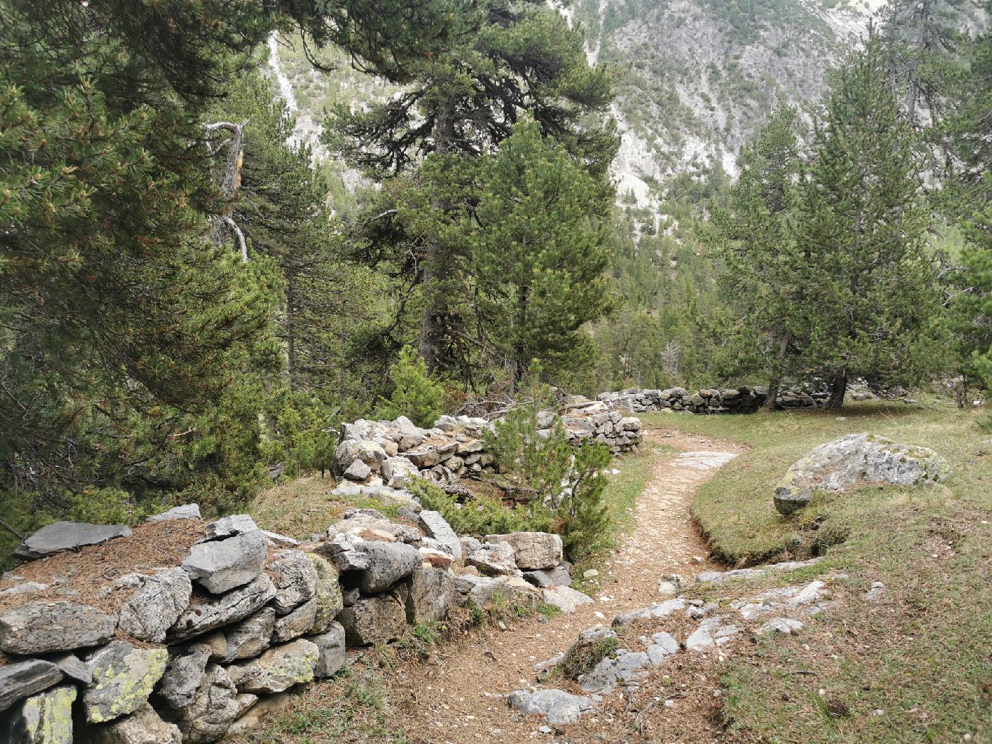 Juste avant le col de l'échelle, le chemin est bordé d'ancien murets