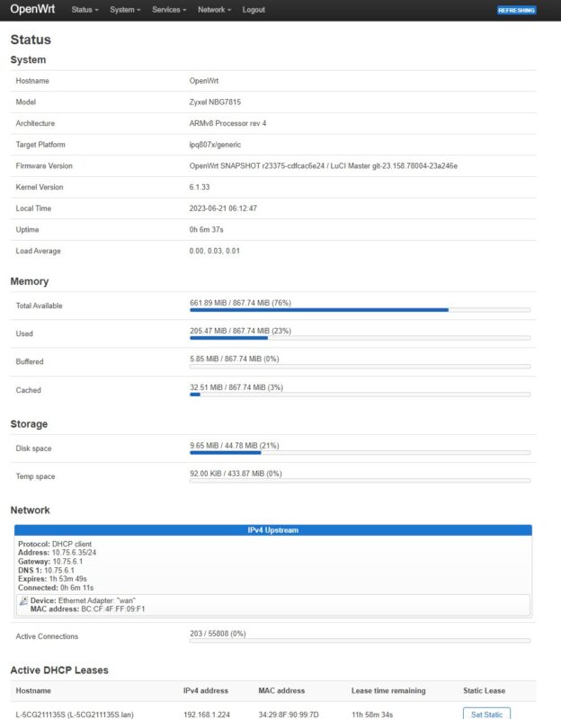 OpenWrt Page Système