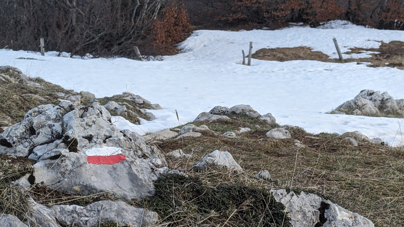 Avantage de la fonte des glaces, le balisage peint au sol reste visible