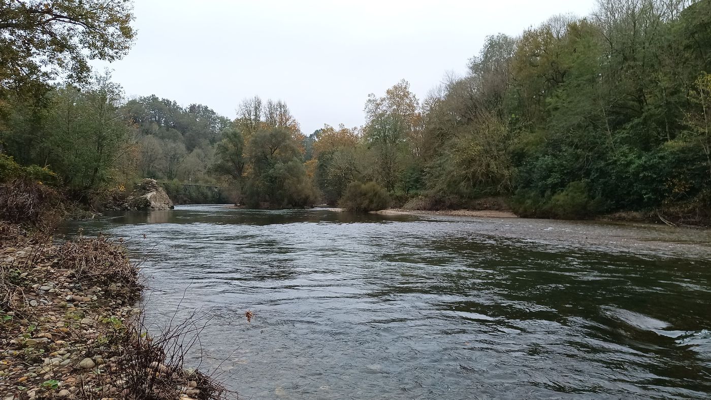 Le départ sur la Nive, plus large