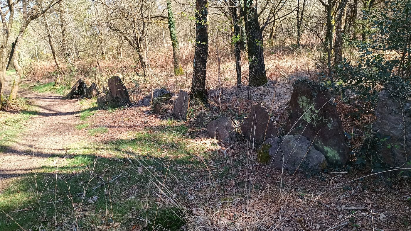 Un peu plus loin, le chemin est limité par des pierres plates dressées. Siècle ou millénaire dernier ?