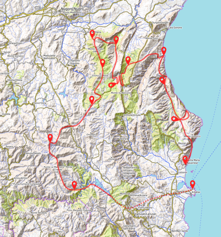 Carte itineraire Sardaigne