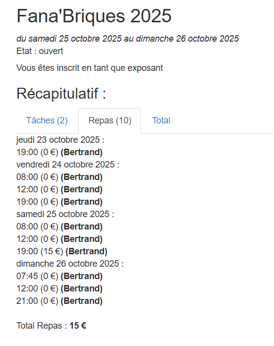 Récapitulatif repas