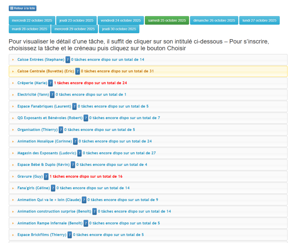 Les taches proposées