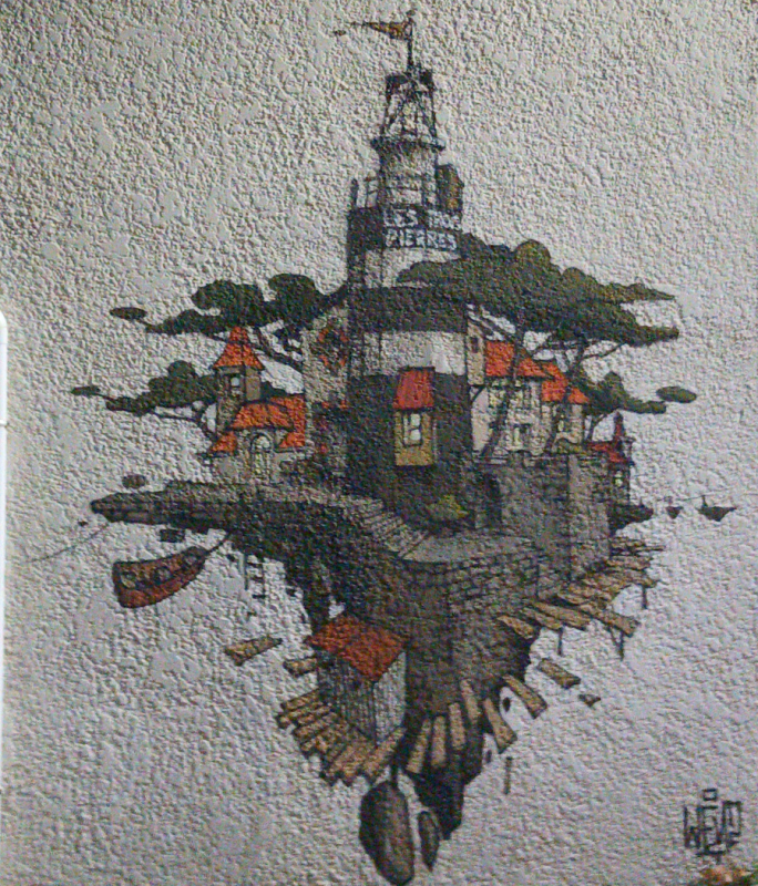 Fresque sympathique sur un mur à coté de la salle à Larmor Plage