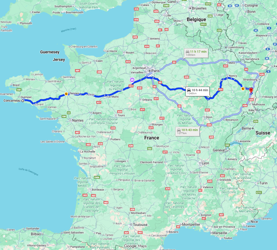Localisation Colmar et Trajet depuis Concarneau