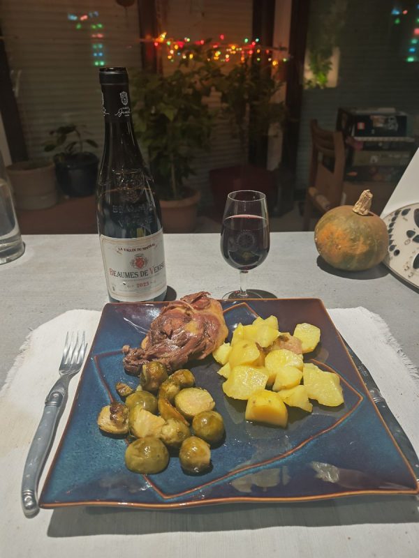 Repas de Noël : Confit de canard, Beaumes de Venise