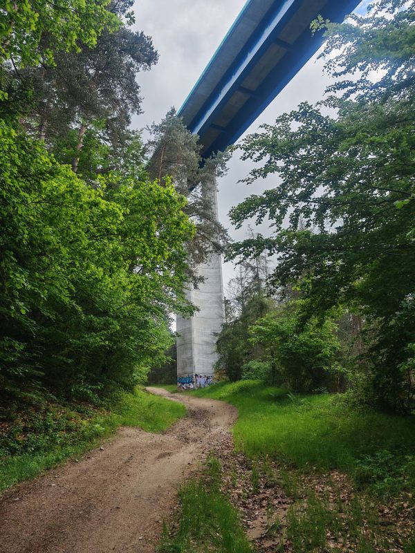 Je passe sous le viaduc au ras des piles