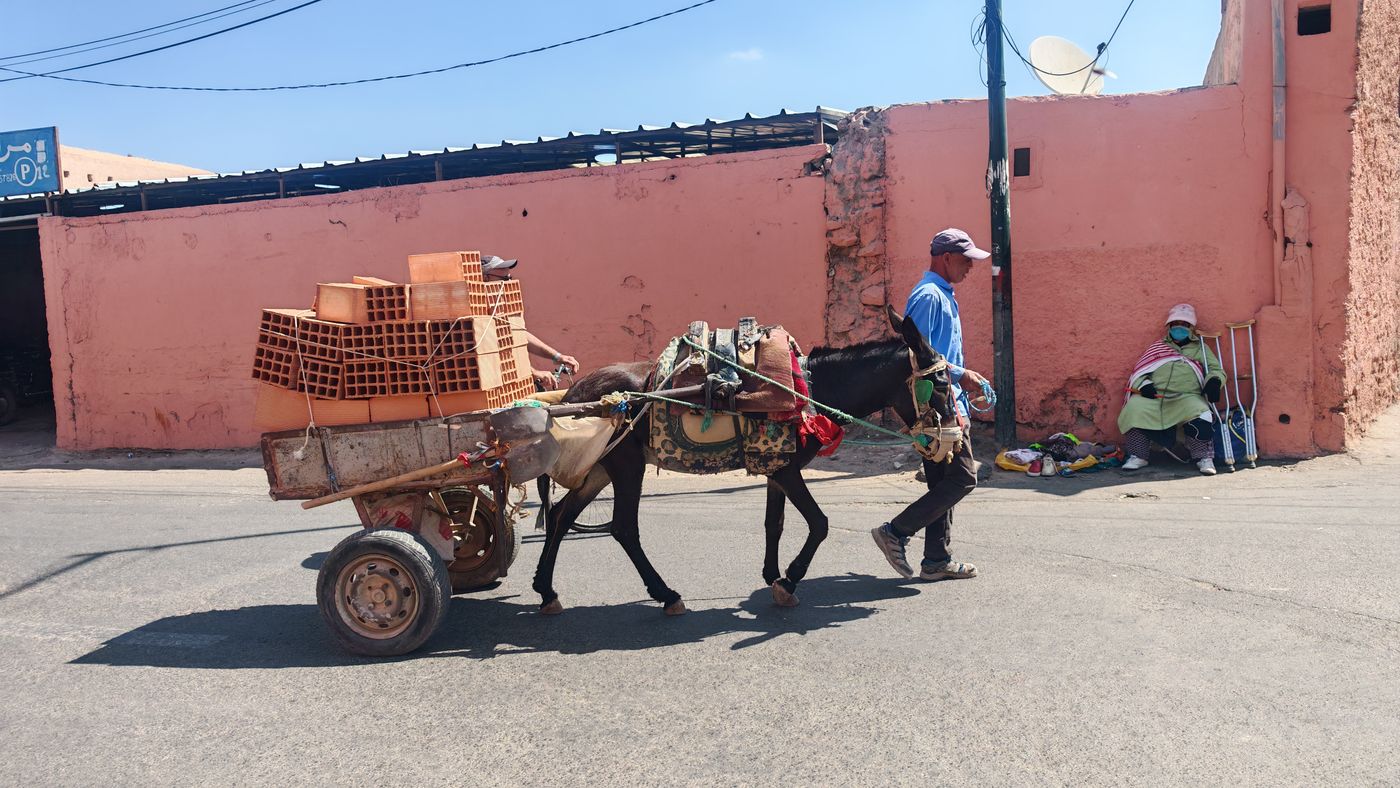 Transport de brique en centre ville